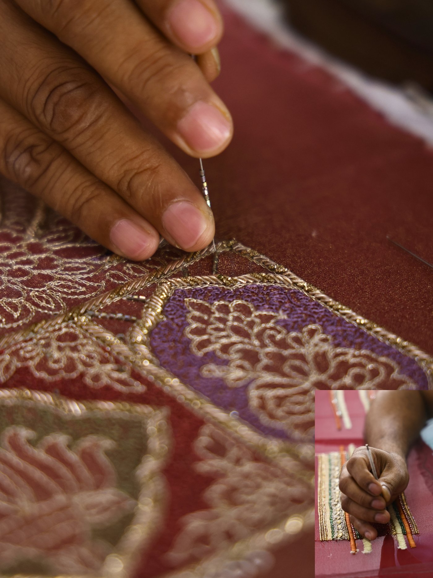 A Raagwaas artisan embroidering by hand